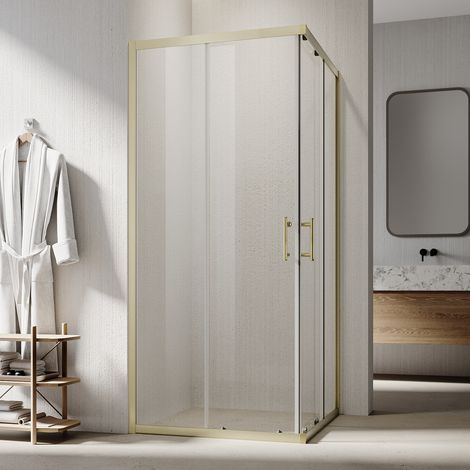 SONNI Duschkabine Eckeinstieg Dusche Gebürstetes Gold Aluminiumrahmen, Duschabtrennung mit 6mm Sicherheit Gehärtetem Glas, 90 x 90 x 195 cm