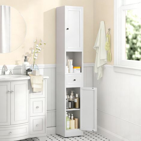 Armadio bagno in metallo bianco slim a 5 livelli, 2 ante, 180 x 30 x 30 cm (1/5)