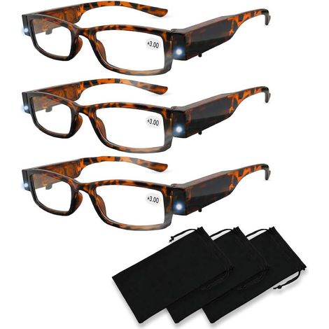 3er-Pack Lesebrillen – Integriertes LED-Licht & Vergrößerungsglas – Für Damen und Herren – Klare Sicht beim Lesen – 400 % – Farbmuster (1/5)