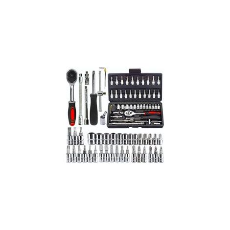 46 Pièces Kit de Prise et Clé - 34 Embouts et Tournevis pour Douille 1/4'' - Avec Tiges D'Extension, Cliquet Réversible À Dégagement Rapide, Poignée - Pour Réparation Automobile (1/5)