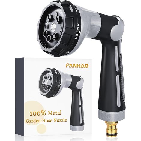 Pistolet Arrosage 100% Metal avec 8 Modes de Pulvérisation, Pistolet d'arrosage Haute Pression, Valve Marche/arrêt à Régler avec le Pouce pour Pelouses, Voitures et des Animaux -Argent (1/5)