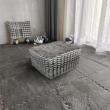 Lot de 12 tapis en mousse à emboîter - 30 x 30 cm - Pour salon, chambre à coucher, puzzle - Dalles de sol en mousse emboîtables pour le jeu (1/5)