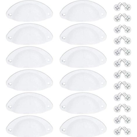 Poignée De Tiroir En Fer - Forme Coquillage Rétro - 82 mm x 35 mm - Entraxe 66 mm - Blanc - Lot De 10 (1/5)