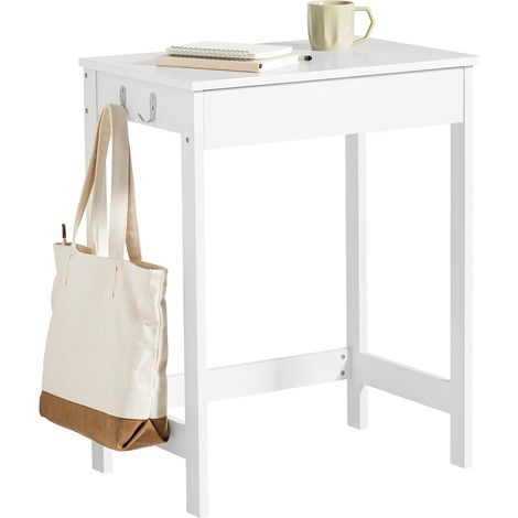 SoBuy Scrivania Salvaspazio con 1 Cassetto e 2 Ganci Tavolo da Lavoro Angolare Piccolo per Ufficio o Studio Scrivania Bianca per Casa, Cameretta o Computer 60x40x77cm FWT43-W (1/8)