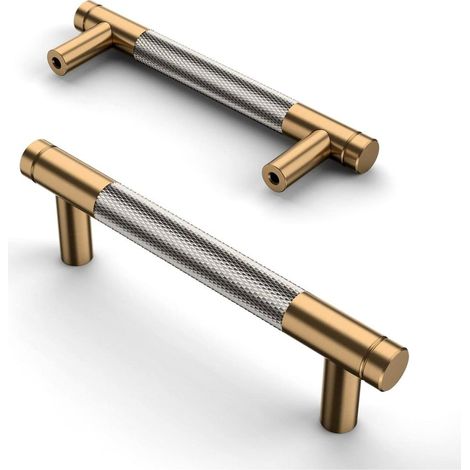 10 gold-graue Schrankgriffe, 96 mm Lochabstand, geeignet für Küchenschränke.