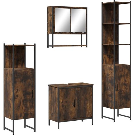 Maison Exclusive - 4-tlg. Badmöbel-Set Räuchereiche Holzwerkstoff