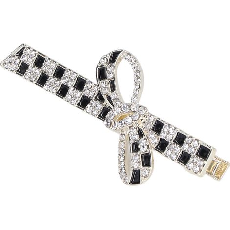 Barrette à Cheveux avec Noeud Papillon et Strass - Style Kawaii Motif Vichy Noir et Blanc - Cadeau Parfait 2821 (1/5)