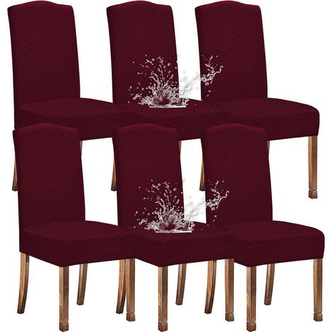 Esszimmerstuhlhussen 6er Set, wasserdicht, Jacquard, Weinrot (1/5)