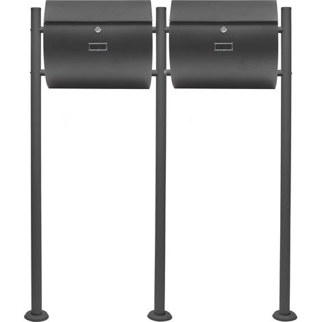Wiltec 2er Set Briefkasten V17 Anthrazit 1000 x 95 x 1200 mm, Wandbriefkasten mit Schloss, Klappe, Namensschild, Ständer, Postkasten aus Stahl pulverbeschichtet