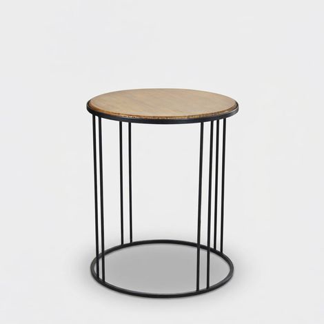 Mesa de centro redonda para salón en hierro y madera de diseño industrial Arkell