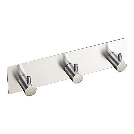 Self-adhesive stainless steel wall-mounted towel hook, no drilling required, wall-mounted towel rack with 3 hooks (1/5)