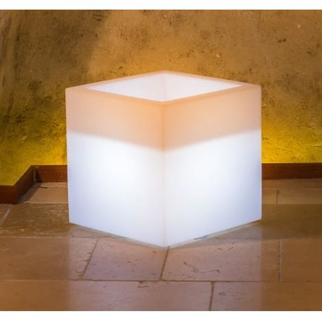 Vaso fioriera LED multicolor da esterno bar e ristornati in resina con telecomando e batteria solare Square Light