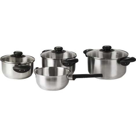 TrAdE Shop Traesio - Set Batteria Di Pentole 7 Pz In Acciaio Inox Con Fondo Full Induction Coperchi In Vetro - (1/3)