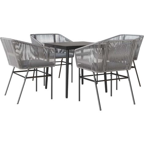 Maison Exclusive - Ensemble à manger jardin coussins 5 pcs gris poly rotin verre (1/5)