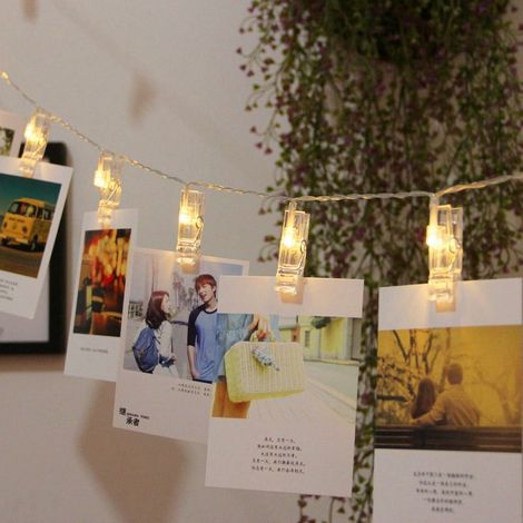 Guirlande Lumineuse À Clip - LED - Alimentée Par Piles Ou USB - Pour Décoration Murale Photo Et Lanternes - 20 Lumières - 2 M (1/3)