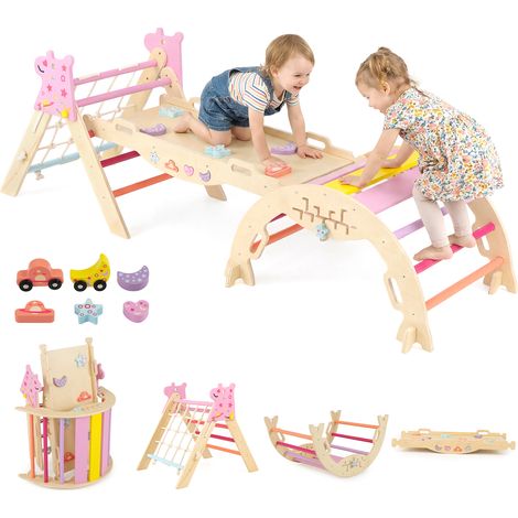 COSTWAY 3-Piece Triangle Climbing Set Foldable Toddler Climbing Toys Macaron (1/5)