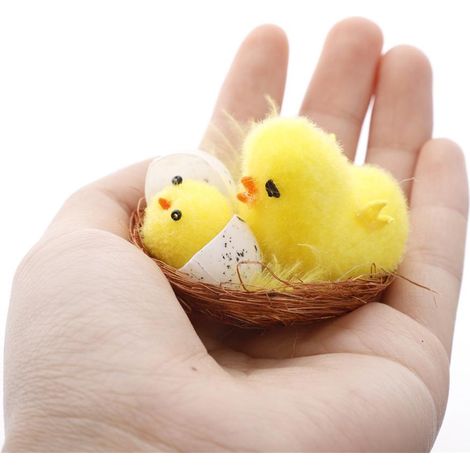 12 mini poussins jaunes de Pâques, décoration simulation printanière pour maison, jardin, fête, cadeaux pour enfants. (1/5)