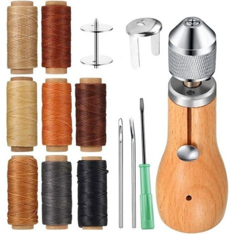 Kit de Couture pour Cuir - Aiguille à Cuir Renforcée - Pour Cuir et Toile - 8 Fils Cirés Inclus - Ensemble Complet à Main (1/4)