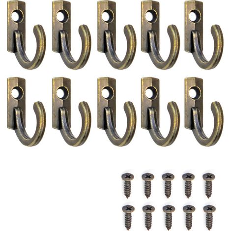 Juego de 10 ganchos antiguos para cuadros, fabricados en bronce, con diseño retro vintage en latón, incluye tornillos.