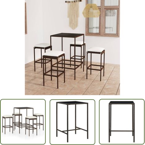 The Living Store Ensemble de bar de jardin 5 pcs coussins Résine tressée Marron - Ensemble Salon De Jardin - Mobilier De Jardin - Set De Bar Extérieur - Table Basse Extérieure - Chaises De Jardin (1/5)