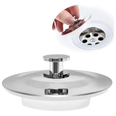 Bouchon universel pour baignoire et évier – Bouchon d’évacuation en acier inoxydable, compatible avec orifices de 42 à 44 mm, étanche et facile à installer