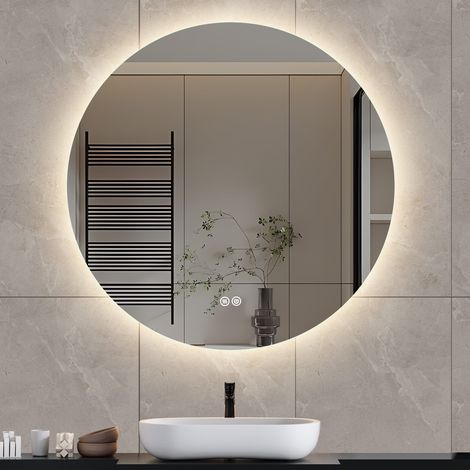 Specchio da bagno rotondo illuminato da 80 cm, con funzione antiappannamento, illuminazione a LED, tre livelli di luminosità, con interruttore touch, montaggio a parete