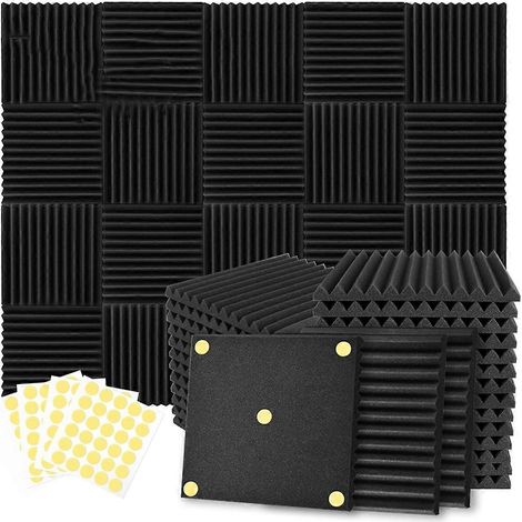 Lot de 24 panneaux en mousse acoustique 1 x 12 x 12 pouces, panneaux antibruit en forme de coin pour la maison, le bureau et le studio d'enregistrement (1/5)
