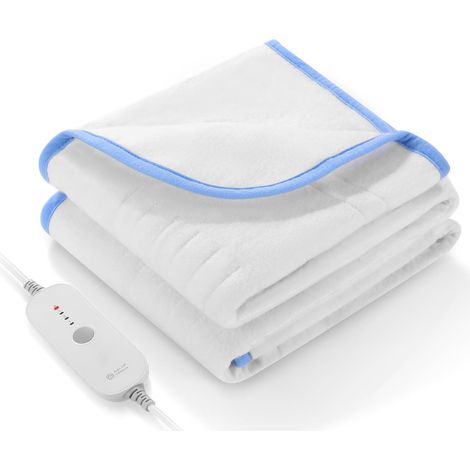 Electric Heated Mattress Topper with 4 Heat Levels, Quick Heating, Auto Shut-Off After 10 Hours, Machine Washable, 150 x 80 cm (White and Blue) (1/5)