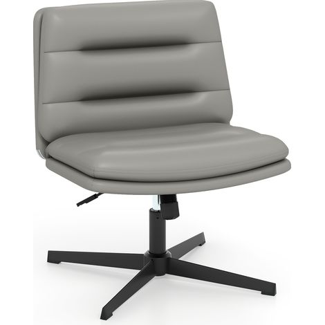 COSTWAY Criss Cross Legged Chair No Wheels Armless Home Office Desk Chair Grey