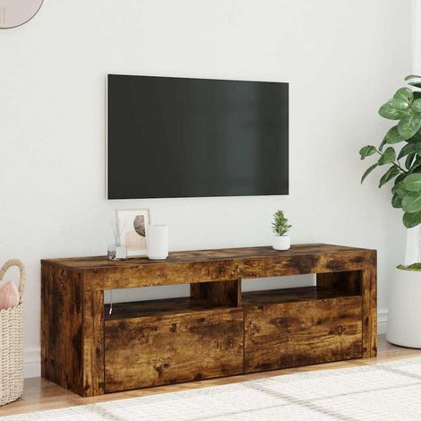 815687 vidaXL TV Cabinet with LED Lights Smoked Oak 120x35x40 cm (1/5)