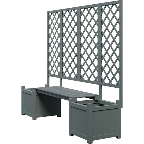 Jardinera con celosía y asiento, madera de abeto gris, 169 x 145 x 42 cm (1/5)