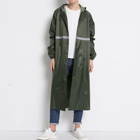 Imperméable long homme vert armée XXXL, poncho imperméable réutilisable épais à bandes réfléchissantes, veste de pluie longue élégante pour extérieur (1/5)