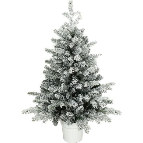 Mini sapin de Noël de 90 cm avec 296 extrémités de branches, pot effet neige, mini sapin de table pour la maison ou le bureau, blanc (1/5)