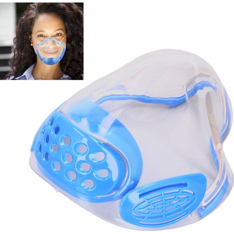 Masque de lecture labiale antibuée, masque de protection transparent en PC, visière de protection anti-éclaboussures, visière transparente antibuée, convient aux adultes et aux enseignants, bleu. (1/5)