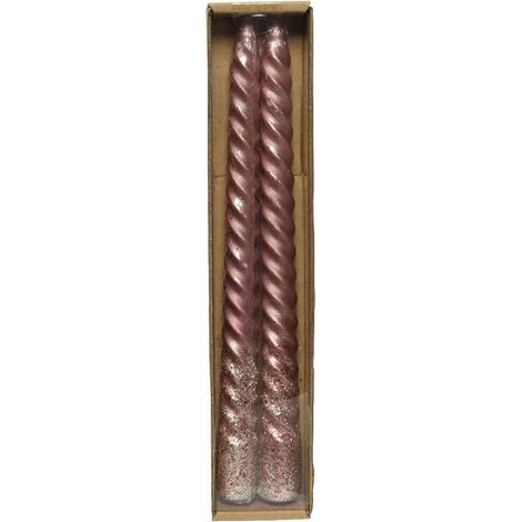 Set 2 Candele Da 25H Cm Rosa Effetto Metallico Candela Di Natale