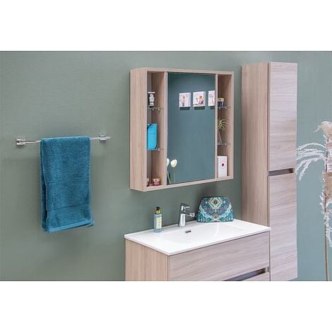 Armoire à glace Lucky avec côtés ouverts et 1 porte, avec E-Box, chêne châtaigne, 740x750x160mm