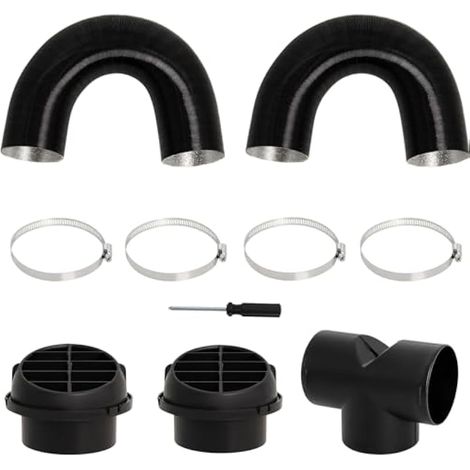 Kit de Conduits pour Chauffage Diesel - Té 75mm Sortie d'Air Chaud avec 2 Tuyères Champignon et 4 Colliers, Tournevis Inclus