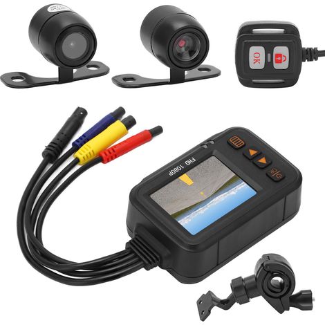Enregistreur de conduite moto avec écran 2 pouces, double caméra avant et arrière 1080p + 720p, étanche et multifonction (1/5)