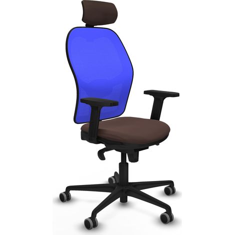 Jorquera sincro malla azul similpiel marrón oscuro brazos 2D base nailon cabecero 2D ruedas 65mm engomada (1/5)