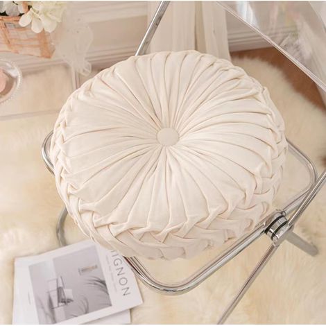 Filiyano-Coussin rond citrouille, coussin d'assise, coussin lombaire, coussin de canapé de salon, coussin de futon plissé à roulettes, blanc, 41 x 41 (1/5)