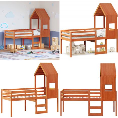 Lit haut sans matelas cire marron 90x190 cm bois de pin massif - Lit Enfant - Lit Surélevé - Lit Cabane - Lit Design - Lit Bois Pin - Home & Living (1/5)