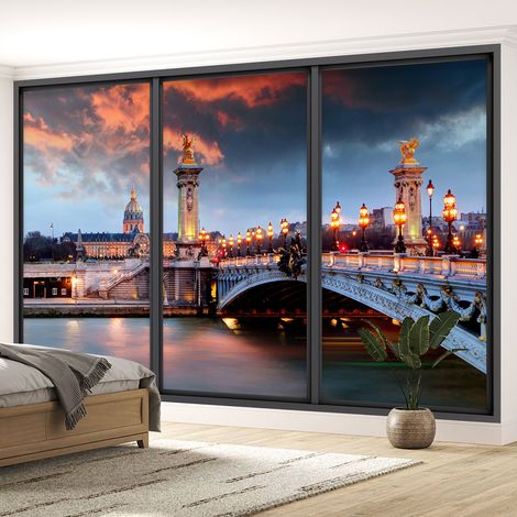 Papier peint panoramique Trompe l'oeil baie vitrée - Paris - 130 cm x 78 cm (1/5)