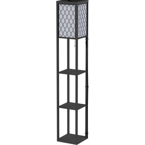 Lámpara de pie con estantes E27 40W MDF negra 26x26x160 cm HOMVRA (1/4)