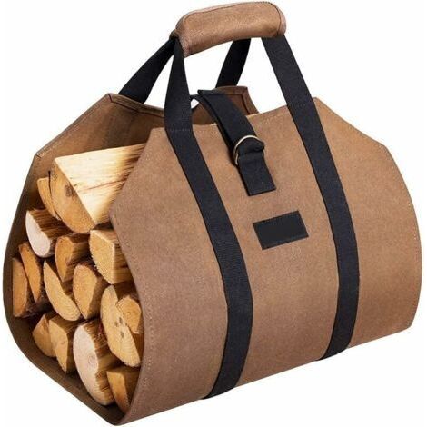 Alovez - Panier à bois en toile cirée imperméable – 99,06 cm x 45,72 cm – Poignées renforcées – Sangle centrale réglable pour transport sécurisé (1/5)