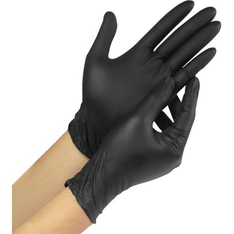 Einmalhandschuhe Latex-frei, Schwarz Nitrilhandschuhe Puderfrei, Chemikalien-Schutzhandschuhe, Mechaniker Handschuhe, Schwarze Handschuhe L (100 Stück)