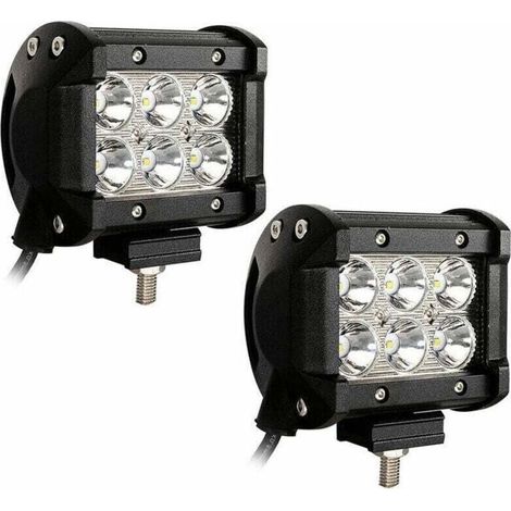 Hengda Phare de Travail 2x 18W Phares LED Carrés 12V 24V Feux de Conduite Étanche IP67 Phares de Travail Tout-Terrain pour Moto Voiture ATV SUV - Noir (1/4)