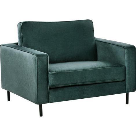 Sillón moderno minimalista de terciopelo cojines patas de metal verde oscuro Savalen (1/5)