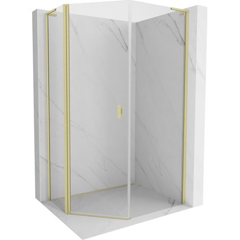Mexen Mist L fünfeckige asymmetrische Duschkabine 90x100 cm, transparent, gebürstetes Gold - 8A8L-090-100-55-00