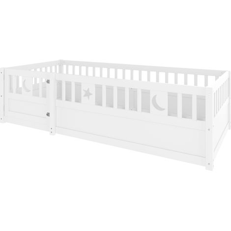 Cama infantil 90 x 190 cm con barrera de seguridad de pino y contrachapado blanco HOMVRA (1/5)