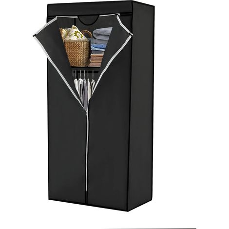 Trintion Portable Wardrobe 68x45x158cm Modern Canvas Wardrobe Easy Assemble Closet Locker with Hanging Rod for Bedroom or Cloakroom(Black) (1/5)